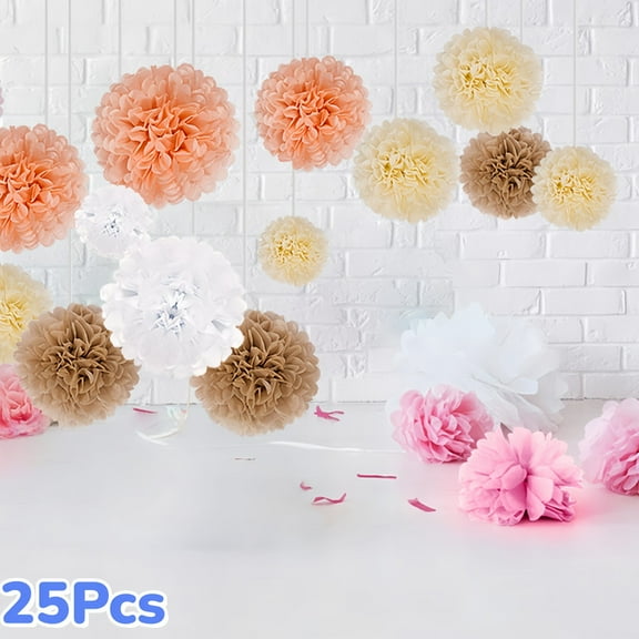 25 Pack Pink Paper Flowers, Wedding Arch & Photo Booth Backdrop Decor, Christmas and Birthday Party Supplies