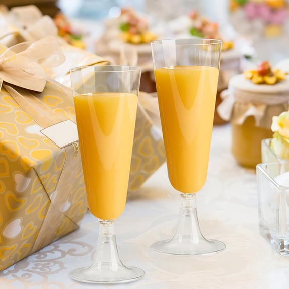 25 Pack Plastic Pink Champagne Flutes, 5.5 OZ Disposable Wine Glasses Clear Champagne Flutes for Valentine's Day Party, Wedding, Birthday Decorations