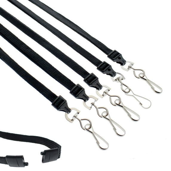 25 Pack - Premium Breakaway Lanyards for ID Badges - Metal Swivel J Hook - 3/8” Wide | 36 Inch Length | Flat Woven by Specialist ID (Black)
