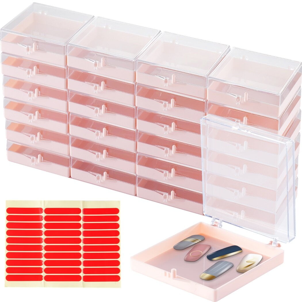 25Pack PressOn Nail Organizers with Transparent Lids, Compact and