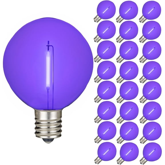 25 Pack Purple G50 LED Filament String Light Bulbs, E17/C9 Intermediate Base, 7 Watt Equivalent, Shatterproof Replacement Bulbs for Patios, Canopy Lighting