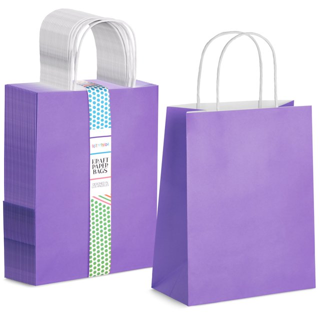 25Pack Purple Gift Bags with Handles Medium Size Paper Bags for