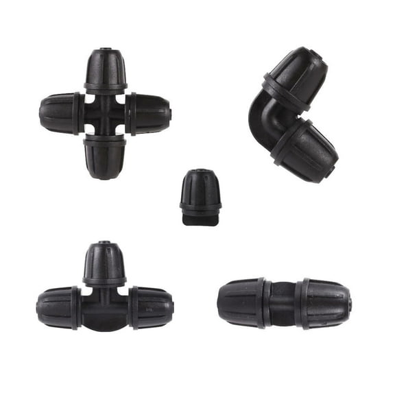 25-Pack Quick-Connect Locking 1/4" Drip Irrigation Tee, Elbow, Cross, Coupling & End Connectors, Tee Fittings for 1/4 Inch Irrigation Tubing, Drip or Sprinkler System (Mixed Pack 25 PCS Total)