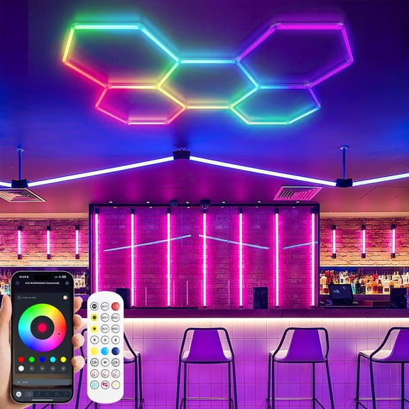25-Pack RGB Hexagon led Garage Lights, With Multi Color, Dimmable&Speed Adjustable Magic Hex Wall Lights,DIY Design for Remote Control & Smart App Music Modes  for Studio Gym Basement Decor