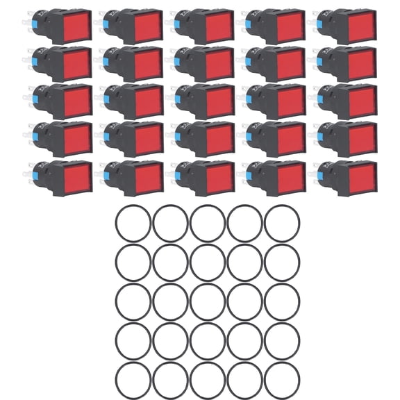 25-Pack Rectangular Self-Locking Push Button Switches, 220V, 16mm Red, Illuminated Bienvenido