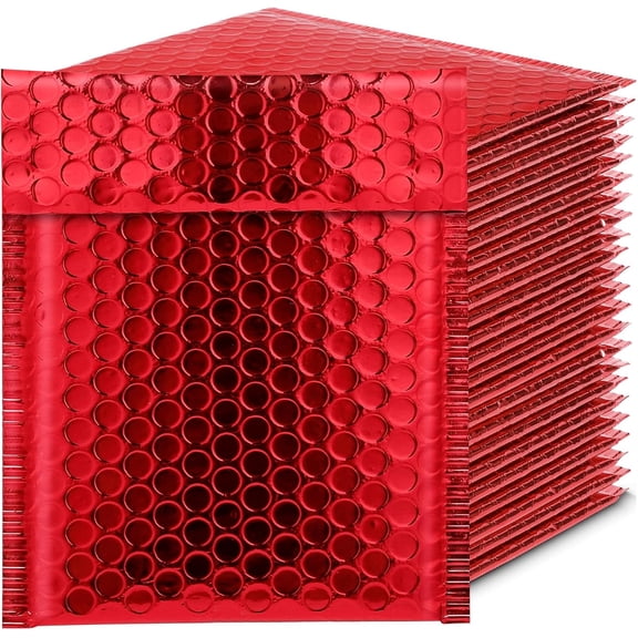 25 Pack Red Metallic Bubble Mailers,Cushioning Padded Envelopes,Waterproof Self Adhesive Padded Mailing Envelopes Shipping Bag for Mailing Shipping, Outer Size 5.9x8.6in,Inner Size 5.1x7in