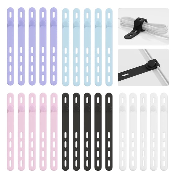 25 Pack Reusable Silicone Cable Ties, Adjustable High Elastic Cord Organizer Straps, Multi-Purpose Wire Bundling Tool for Home, Office, School & Travel