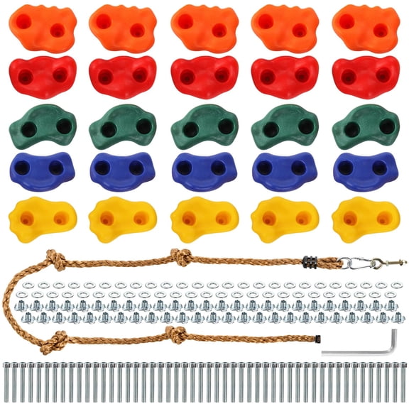 25 Pack Rock Climbing Holds Kit with Mounting Hardware and Rope