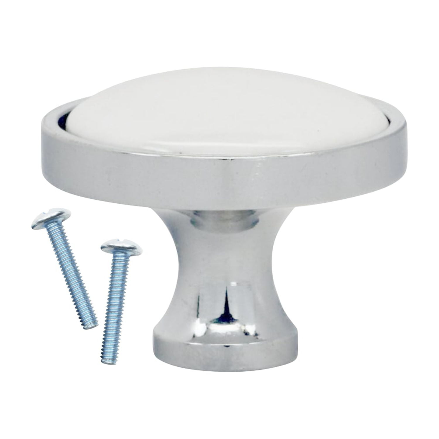 25 Pack Rok Hardware Retro White Ceramic, Chrome Cabinet  Mushroom Knob, 1-1/4 inch Diameter
