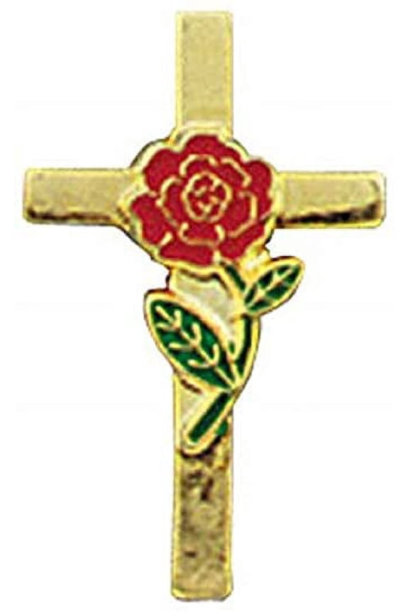 "25 Pack - Rose Cross Lapel Pin 3/4"" H"