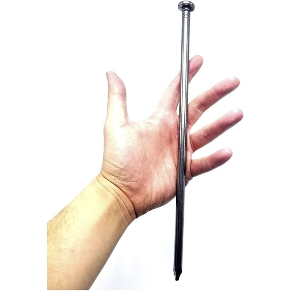 25-Pack) - Round Metal Landscape & Paver Edging Anchoring Stake, 12-Inch Length - Bright Spike Timber Nail, Tent Spikes, Camping, Trapping, Landscape