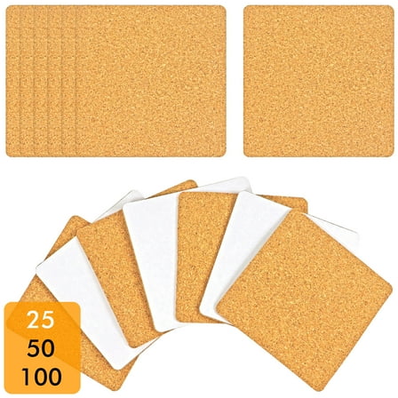 25 Pack Self-Adhesive Cork Squares 4 x 4 Inches