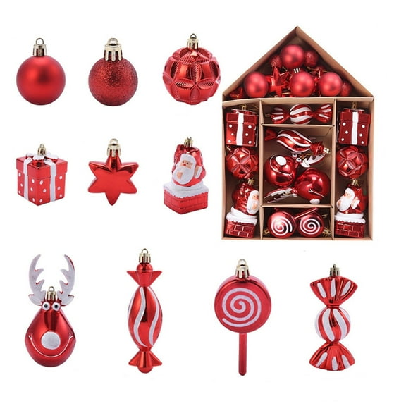 25 Pack Shatterproof Christmas Tree Balls Red Plastic Bulb Ornaments with Hanging Ropes for Holiday Decor