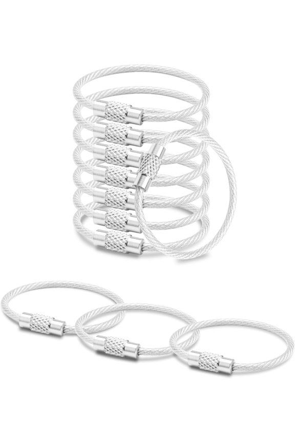 25-Pack Silver 2mm Thick 4 Inch Wire Cable Key Rings, Small Keychain Loops for Car Keys, Dog Tags and Travel Luggage Tags