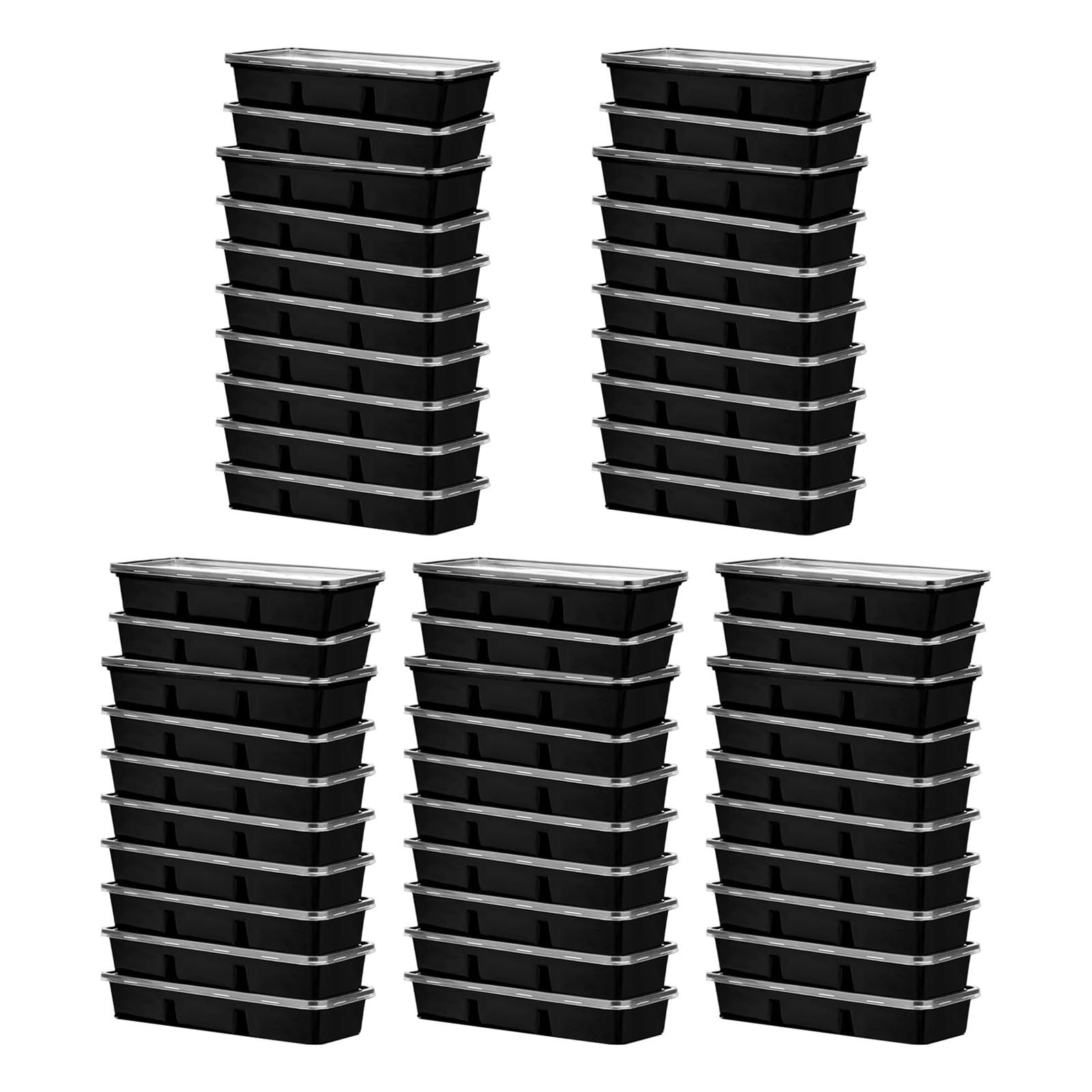 25 Pack Small Meal Prep Containers with 3 Compartments Snack Containers with Lid Disposable Plastic Bento Box Travel Lunch Food Boxes Stackable for Office Picnic, Black