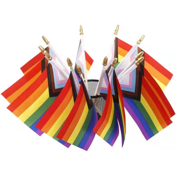 25 Pack Small Progress Pride Rainbow Gay Stick Flag Mini Handheld Inlcusive Progressive Pride LGBTQ Flags 4x6inch