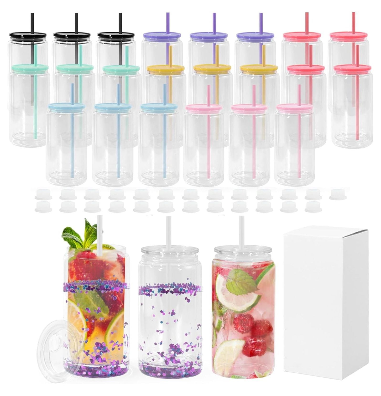 DIY Snow Globe Tumbler Kit - 6 Pack 16oz Pre-Drilled Cups With Glitter, UV Resin & Tools