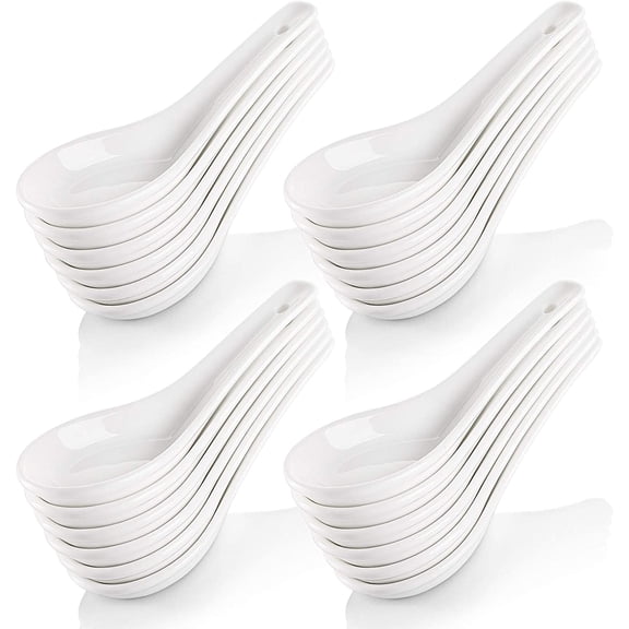 25 Pack Soup Spoon Ceramic Asian Ramen Spoons, 5 Inch Small White Porcelain Spoons, Dessert Spoon for Kids Adults Appetizer Wonton Dumpling Miso Pho Macaron