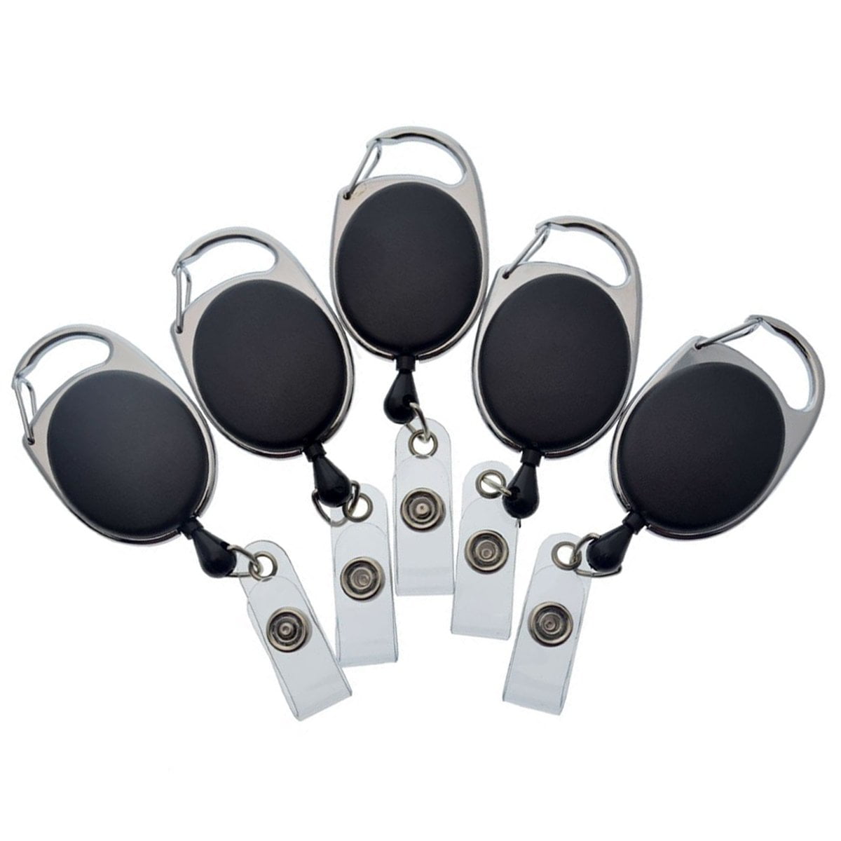 25 Pack - Specialist ID Carabiner Clip Badge Reels - Retractable I.D. Card Holders (Solid Black)