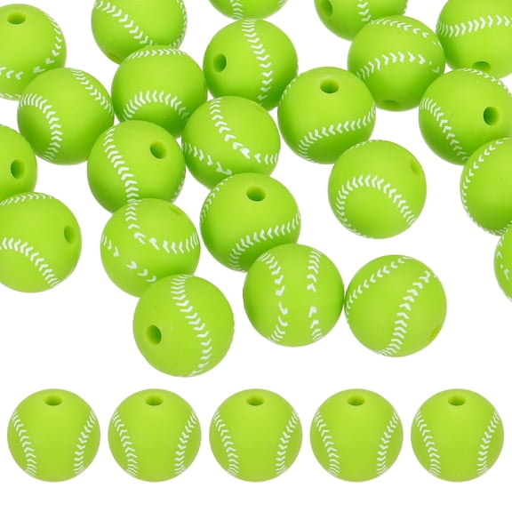 25-Pack Sports Ball Beads 12mm Green Round Loose Rubber Baseball Beads for DIY Crafts/Bracelet/Necklace