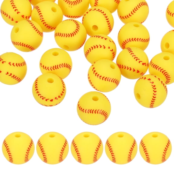 25-Pack Sports Ball Beads 12mm Yellow Round Loose Rubber Baseball Beads for DIY Crafts/Bracelet/Necklace