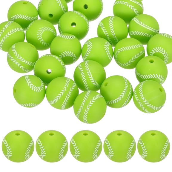 25-Pack Sports Ball Beads 15mm Green Round Loose Rubber Baseball Beads for DIY Crafts/Bracelet/Necklace