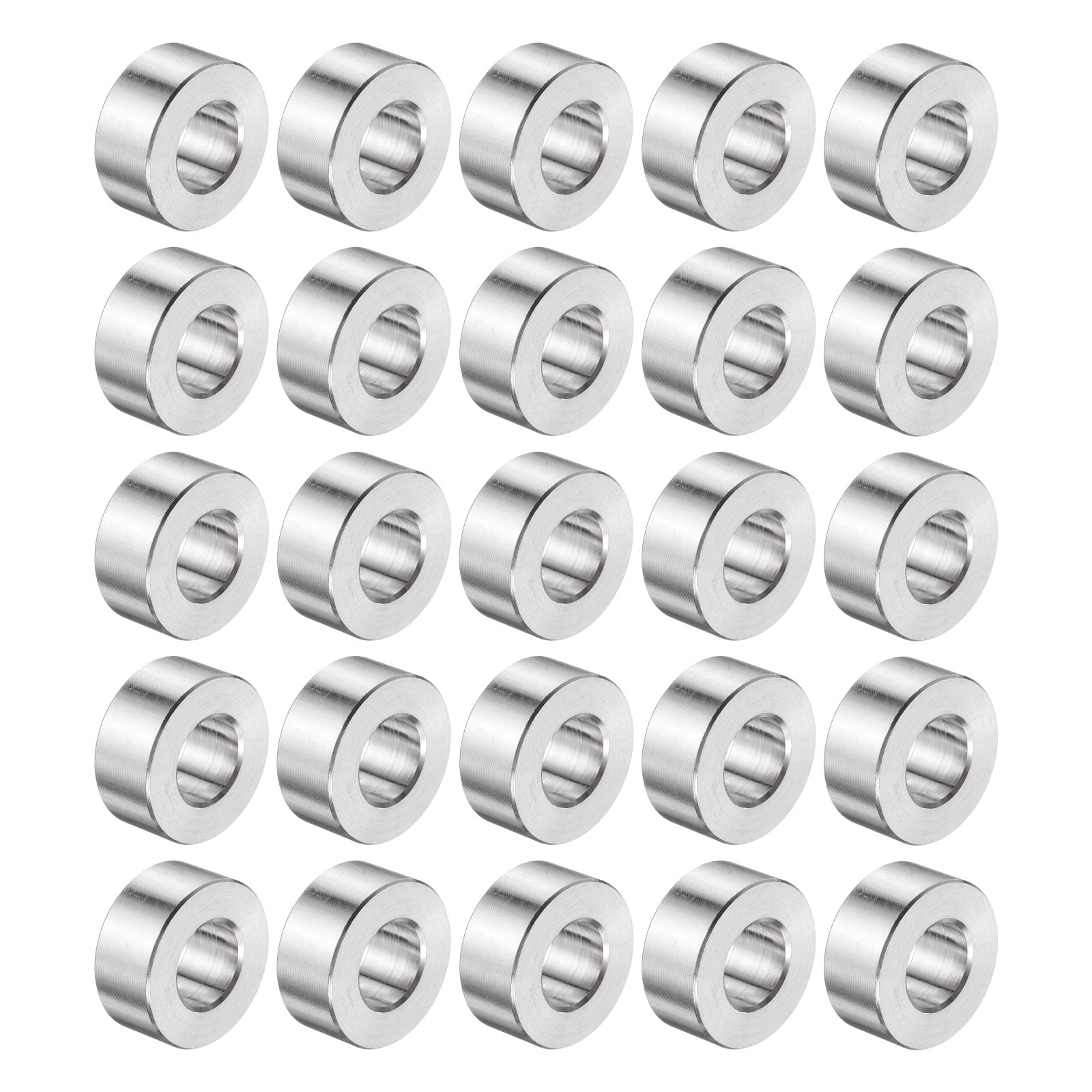 25 Pack Stainless Steel Spacer 1/2" Bore x 1" OD x 7/16" Length Screw Bushing Plain Finish Round Metal Spacer for M12 Screws Bolts and Rods