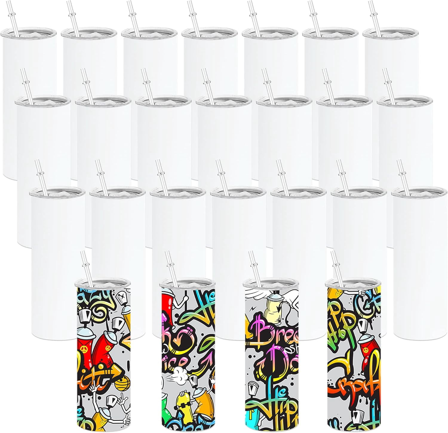 AGH Sublimationsbecher 473 Ml – 6 Stück Edelstahl-Rohlinge, Doppelwandig Isoliert, Mit Bambusdeckel & Strohhalm