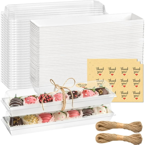 25 Pack Strawberry Boxes with Clear Lids, Disposable Macaron Boxes To Go Dessert Containers for Packaging Chocolate Covered Strawberries, Cookies, Cocoa Bombs, Truffles