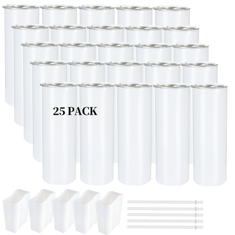 Hiipoo 8 Pack Sublimation Tumblers Bulk 20 oz Skinny, Stainless Steel Double Wall Insulated Straight Sublimation Blanks Tumbler with 10 Sublimation