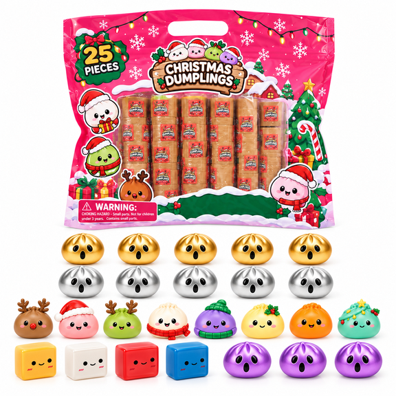25 Pack Surprise Dumplings Mini Mystery Squishy Set,Christmas Squishy Advent Calendar Blind Box with Mini Sensory Toys, Holiday Countdown Surprise Gift Set for Teens, Stocking Stuffers, Party Favors