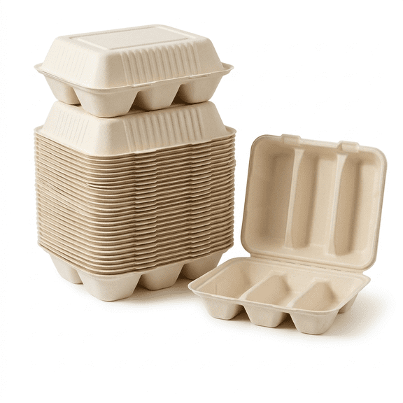 25-Pack Taco Box with Lid, 3-Compartment Clamshell Taco Holder Trays, Paper Taco Plates for Party, Buffet, or Taco Bar