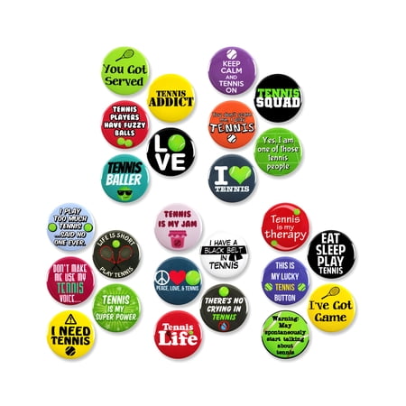 25 Pack - Tennis Fanatic Megapack Sports Pinback Buttons - 1.5 Inch