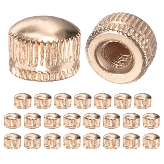 25-Pack Threaded Cap Nuts, M5x11mm Screw Caps for Light Fixture, Female Knurled Knob Nut for Ceiling Light Cover Replacement [Gold Tone]
