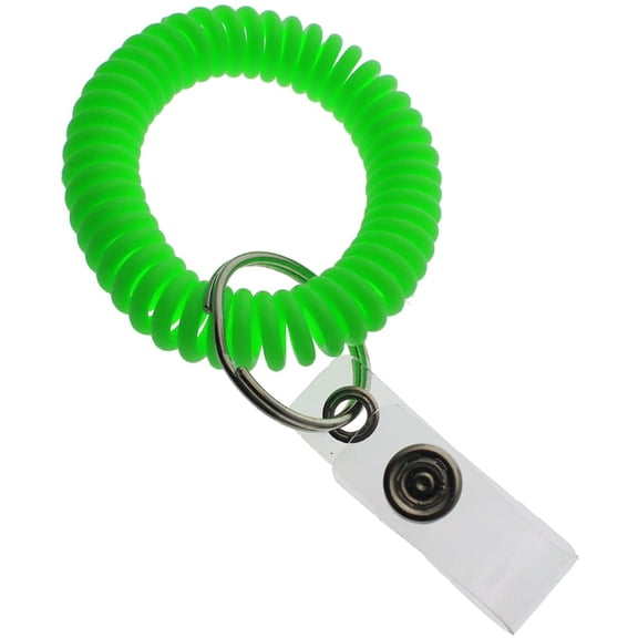 25 Pack - Ultimate Wrist Coil Camper Keychains for Work and Play - Premium Elastic Spiral Bungee Badge Holder & Key Chain Ring (One Size Fits All) by Specialist ID (Neon Lime Green)