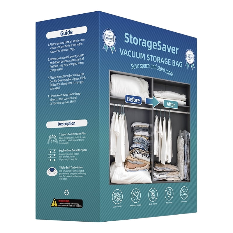 25 Pack Vacuum storage Bag for Comforters and Blankets with Manual Pump (5 Jumbo/5 Large/5 Medium/5 Small/5 Roll)