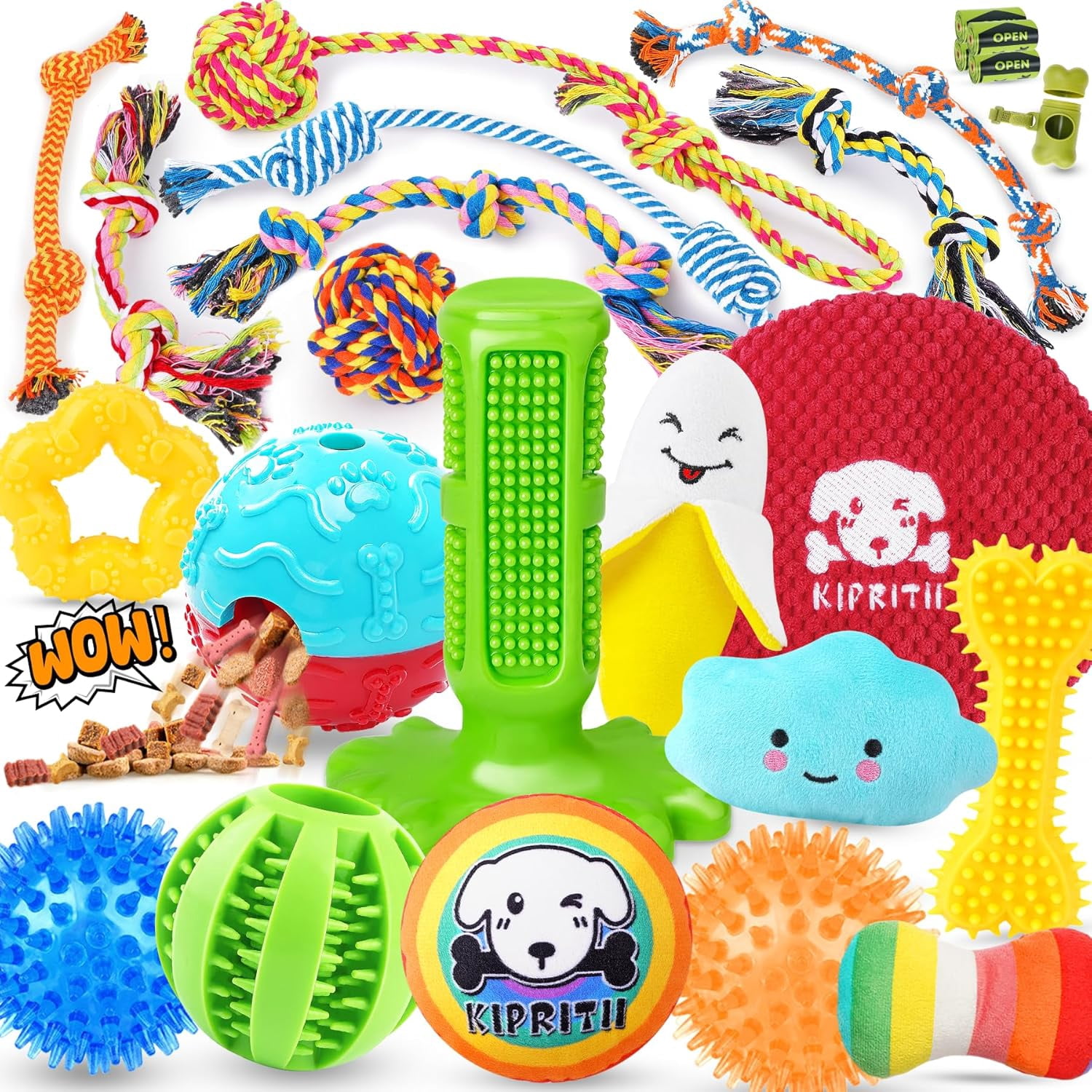 25 Pack Various Dog Toys Set – Ideal for Teething, Entertainment & Interactive Play, Includes Puppy Toys, Rope Toys, Treat Balls and Squeaky Dog Toys