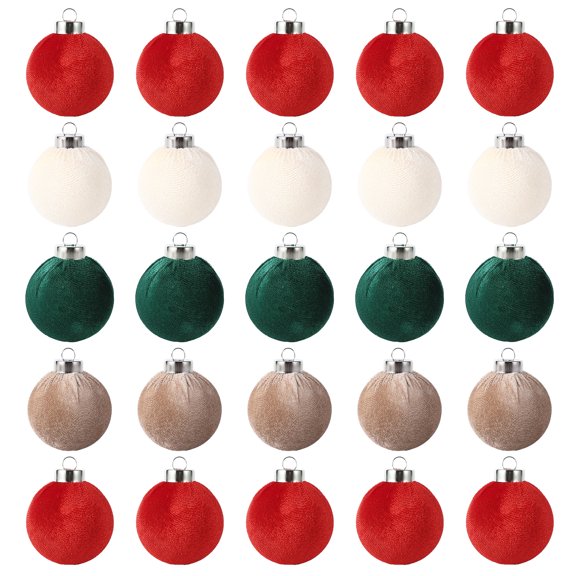 25-Pack Velvet Christmas Ball Ornaments, 2.36-Inch Shatterproof Plastic Decorations for Holiday Tree, Home & Party, in Classic White & Red