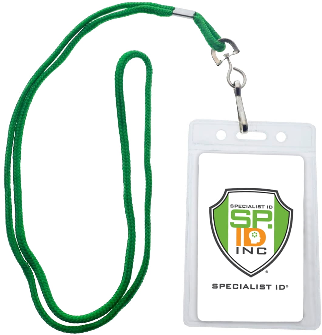 25 Pack Premium Name Tag Badge Holders with Lanyards - Vertical Clear  Plastic Card Pouch and Lanyard Holder for School and Events by Specialist ID  (Assorted Colors) 