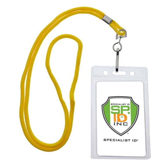 25 Pack Vertical ID Name Badge Holders with Lanyards (Business Card Size) by Specialist ID (Yellow)