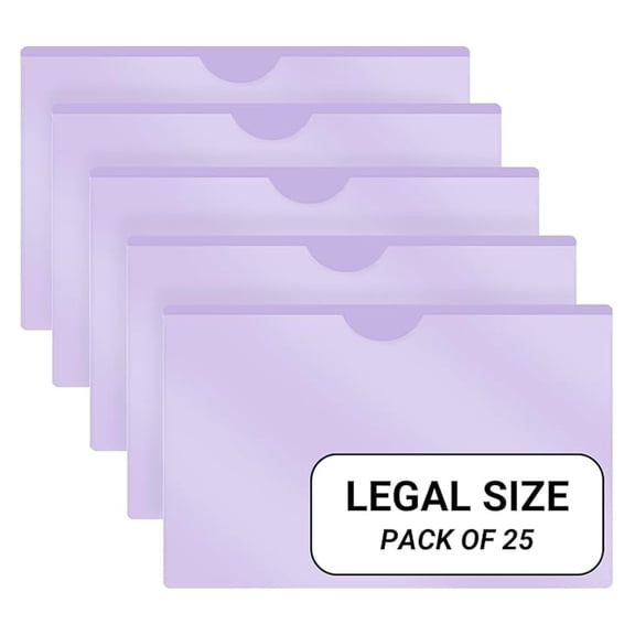 - 25 Pack, Vinyl Plastic Pocket File Folders Closed Sides, Legal Size, Clear Front Top Loading Job , Documents Holder for Office, High School and Medical Files, Lavender