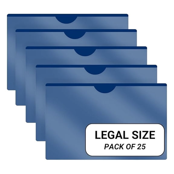 - 25 Pack, Vinyl Plastic Pocket File Folders Closed Sides, Legal Size, Clear Front Top Loading Job , Documents Holder for Office, High School and Medical Files, Navy Blue