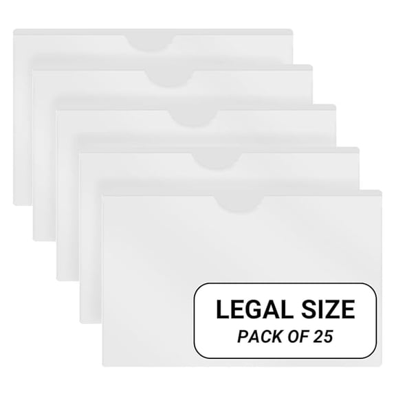 - 25 Pack, Vinyl Plastic Pocket File Folders Closed Sides, Legal Size, Clear Front Top Loading Job , Documents Holder for Office, High School and Medical Files, White
