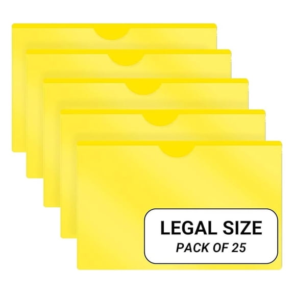 - 25 Pack, Vinyl Plastic Pocket File Folders Closed Sides, Legal Size, Clear Front Top Loading Job , Documents Holder for Office, High School and Medical Files, Yellow