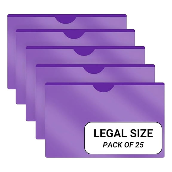 - 25 Pack, Vinyl Plastic Pocket File Folders Closed Sides, Legal Size, Clear Front Top Loading Job , Documents Holder for Office, High School and Medical Files,