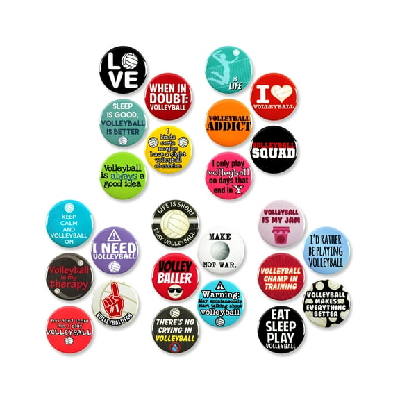 25 Pack - Volley Ball Fanatic Megapack Sports Pinback Buttons - 1.5 Inch