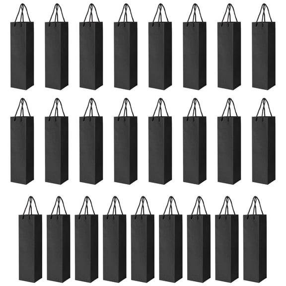 25 Pack Wine Gift Bags Single Bottle, Kraft Paper Wine Bags with Handles for Champagne Whiskey Alcohol Christmas Business Picnic Wedding Baby Shower (Black)