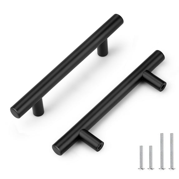 25 Pack-knobelite Round T Bar Cabinet Handles - (3-3/4 inch) Hole Center Stainless Steel Black Furniture Pulls, for Kitchen Cupboard Door, Bedroom Dresser Drawer, Bathroom Wardrobe Hardware