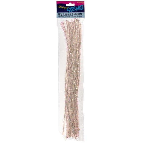 25 Pack of 6MM Chenille Stems - White Iridescent