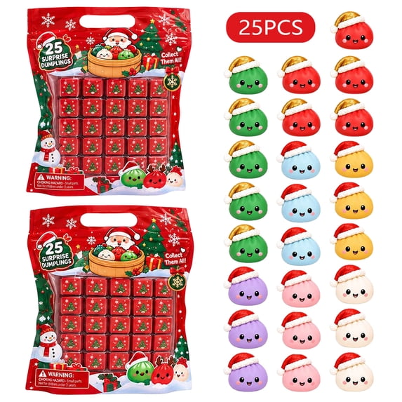 25 Pack of Extra Mini Squishies Dumplings Mystery Dumpling Squish for Christmas Goodie Bags Party Supplies
